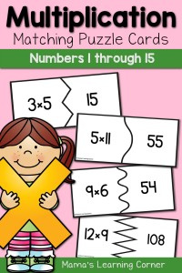 Multiplication Puzzle Cards - products for numbers 1 through 15