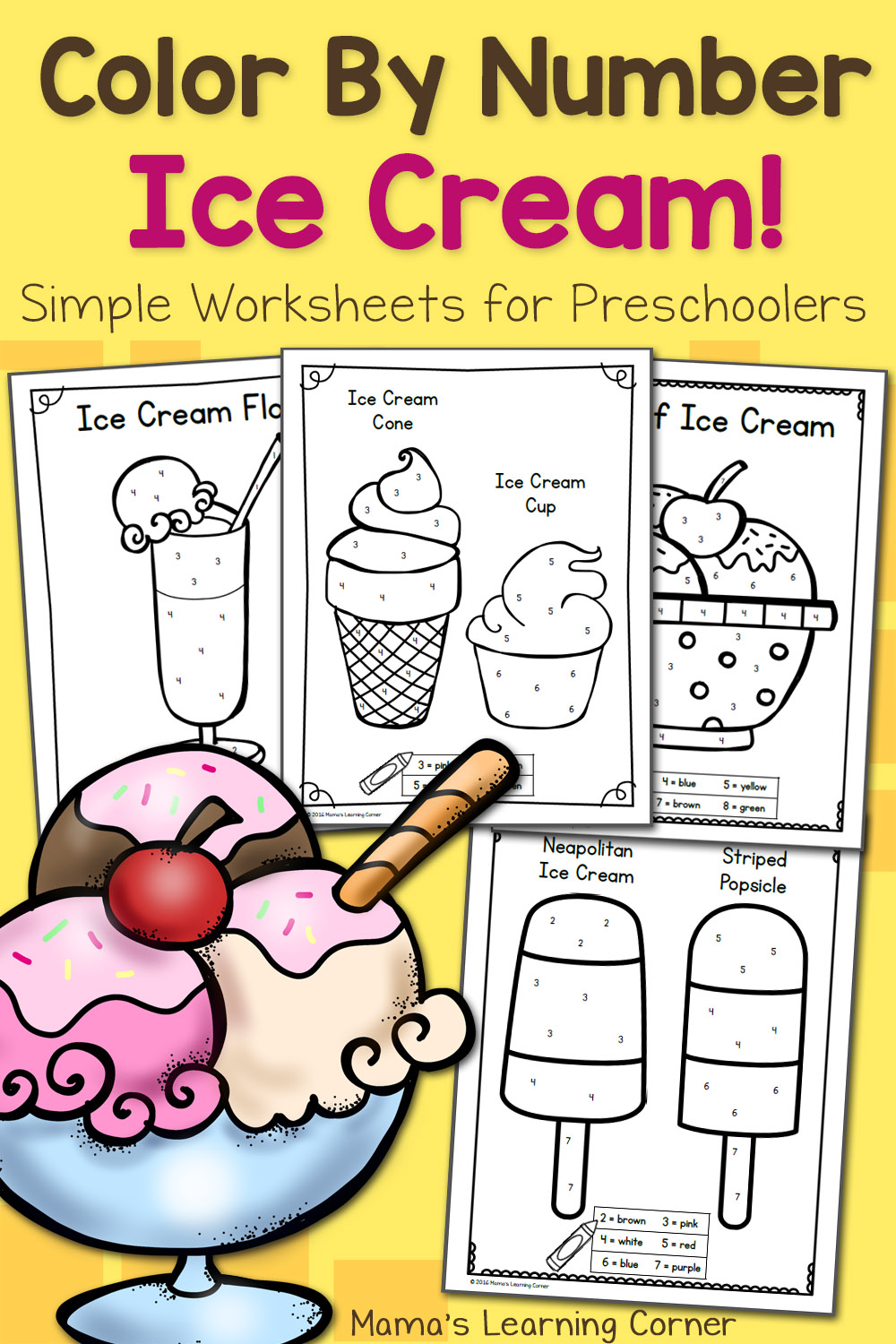 Color By Number Worksheets for Preschool: Ice Cream! 8 printable pages!
