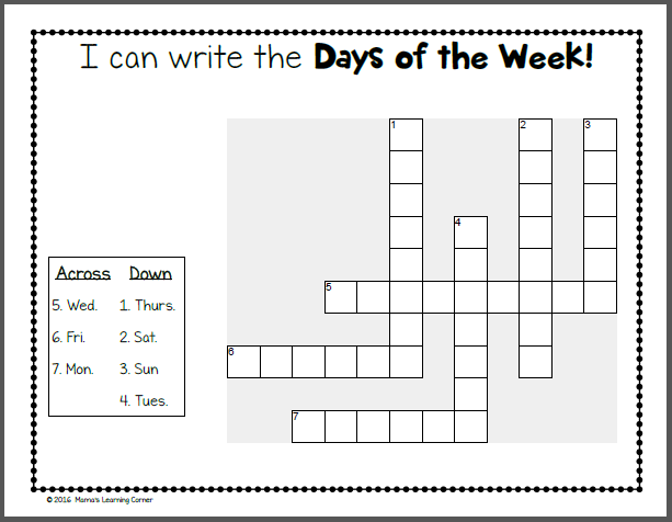 Days of the Week Worksheets
