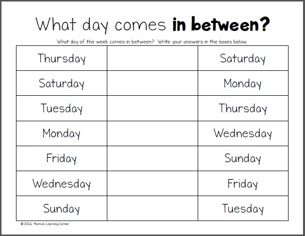 Days of the Week Worksheets