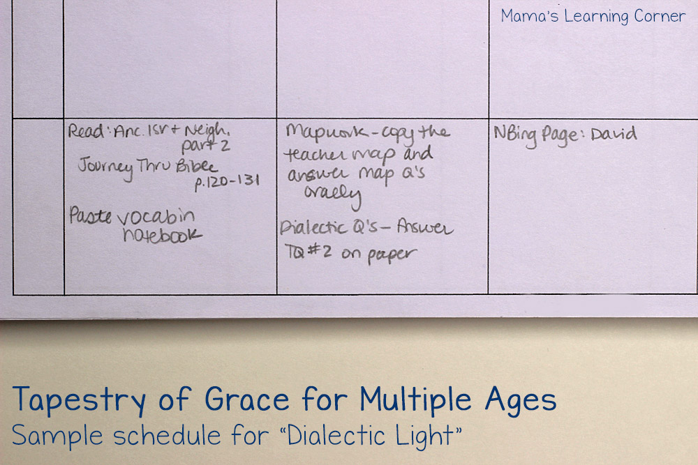 Planning Tapestry of Grace for Multiple Ages - Sample of Dialectic Schedule