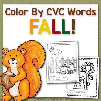 Fall Color By CVC Words Worksheets