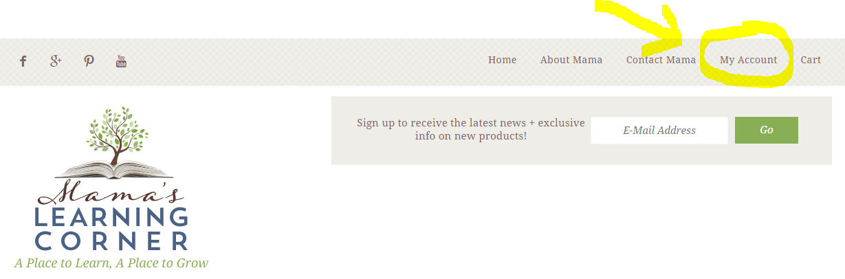 Create an account at Mama's Learning Corner