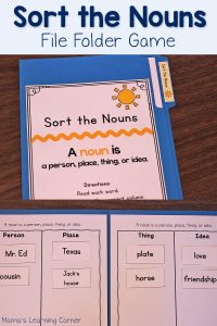 Sort the Nouns File Folder Game