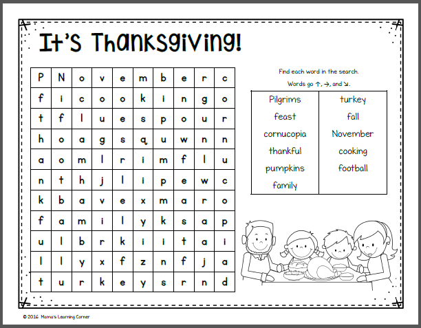 Thanksgiving Word Search Packet - Mamas Learning Corner