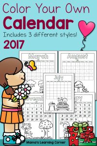Color Your Own Calendar 2017