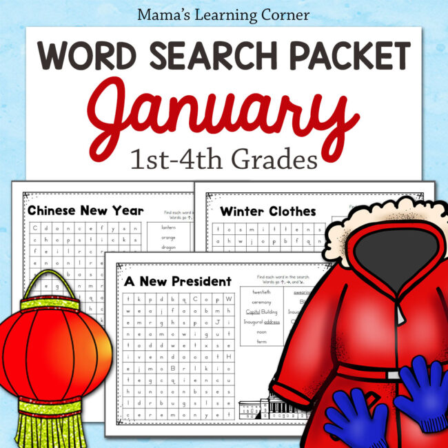 January Word Search Puzzle Packet