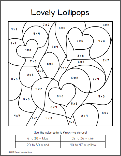 Color By Numbers Multiplacation Valentines Day Worksheet