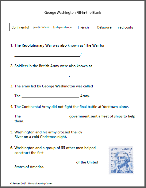 George washington worksheets mamas learning corner