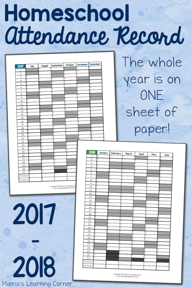 simple homeschool attendance record