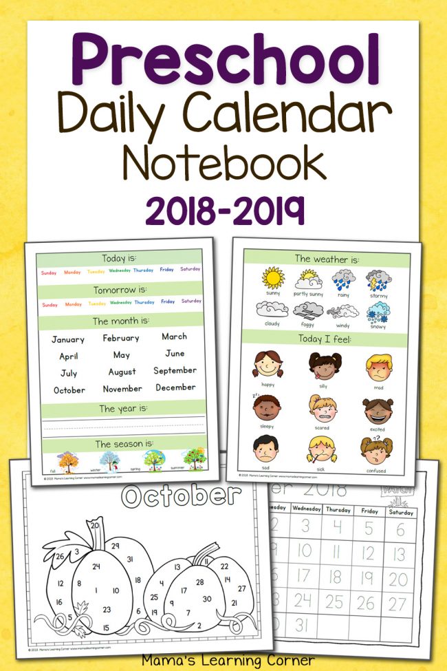 Preschool Calendar Notebook 2018 2019