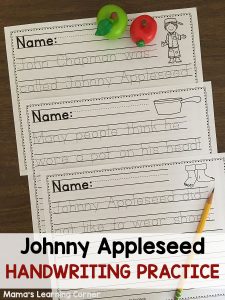 Johnny Appleseed Handwriting Practice Worksheets