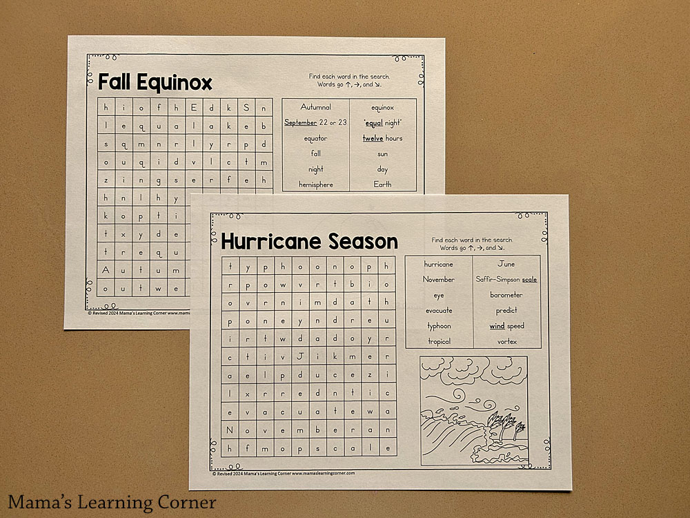 September Word Search Puzzle Packet Revised - Mamas Learning Corner Fall equinox September word search puzzle