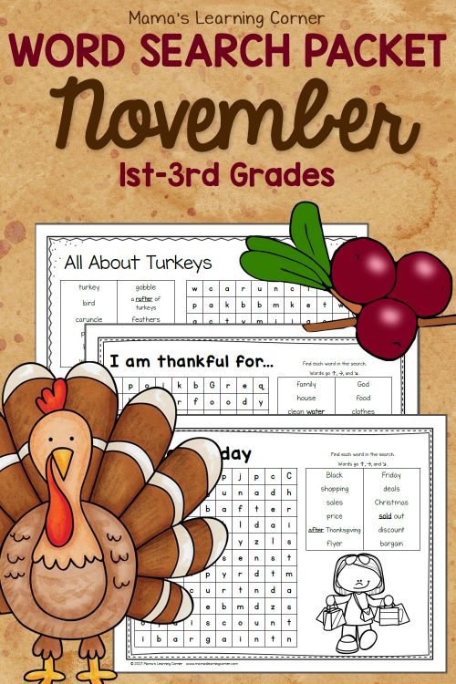 November Word Search Packet - Mamas Learning Corner
