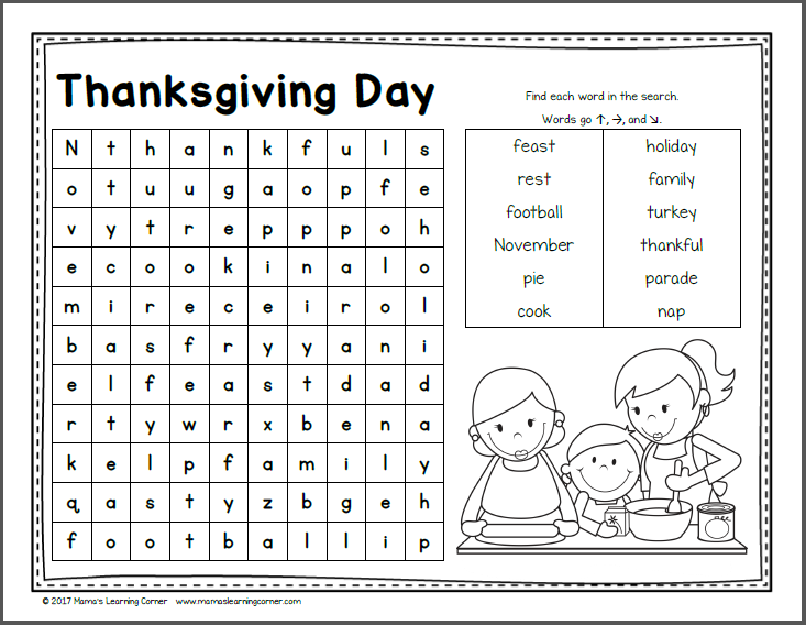 November Word Search Packet