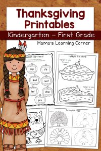 Thanksgiving Worksheets for Kindergarten and First Grade