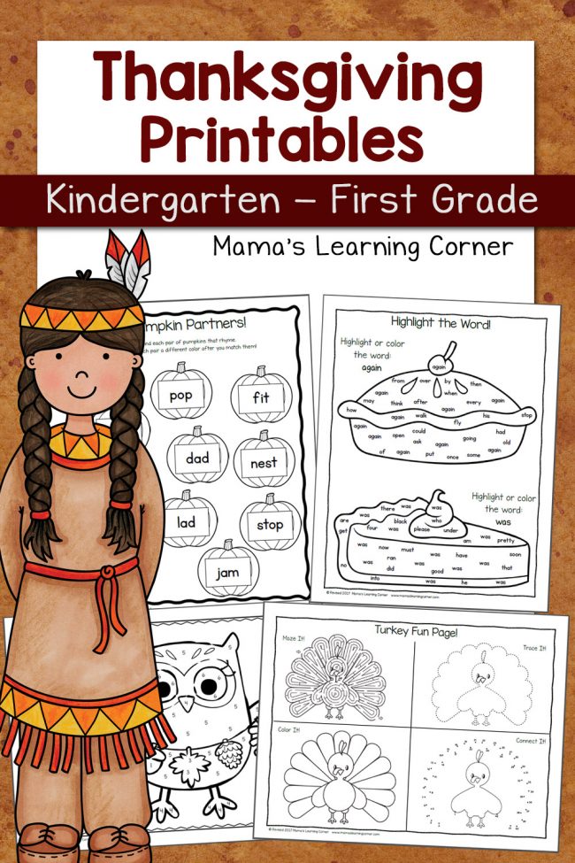 Free Printable Kindergarten Thanksgiving Activities