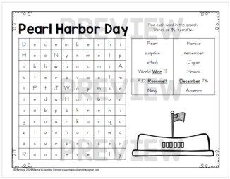 December Word Search Puzzle Packet Pearl Harbor Day