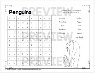 December Word Search Puzzle Packet Penguins