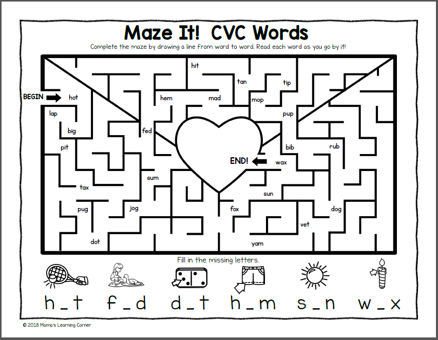 Phonics Mazes for Valentine's Day