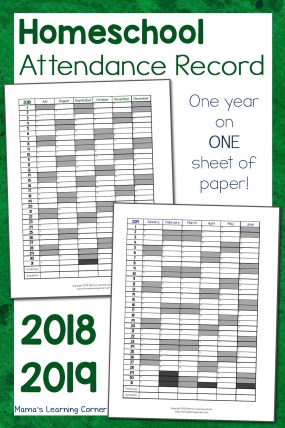 Simple Homeschool Attendance Record 2018-2019 - Mamas Learning Corner
