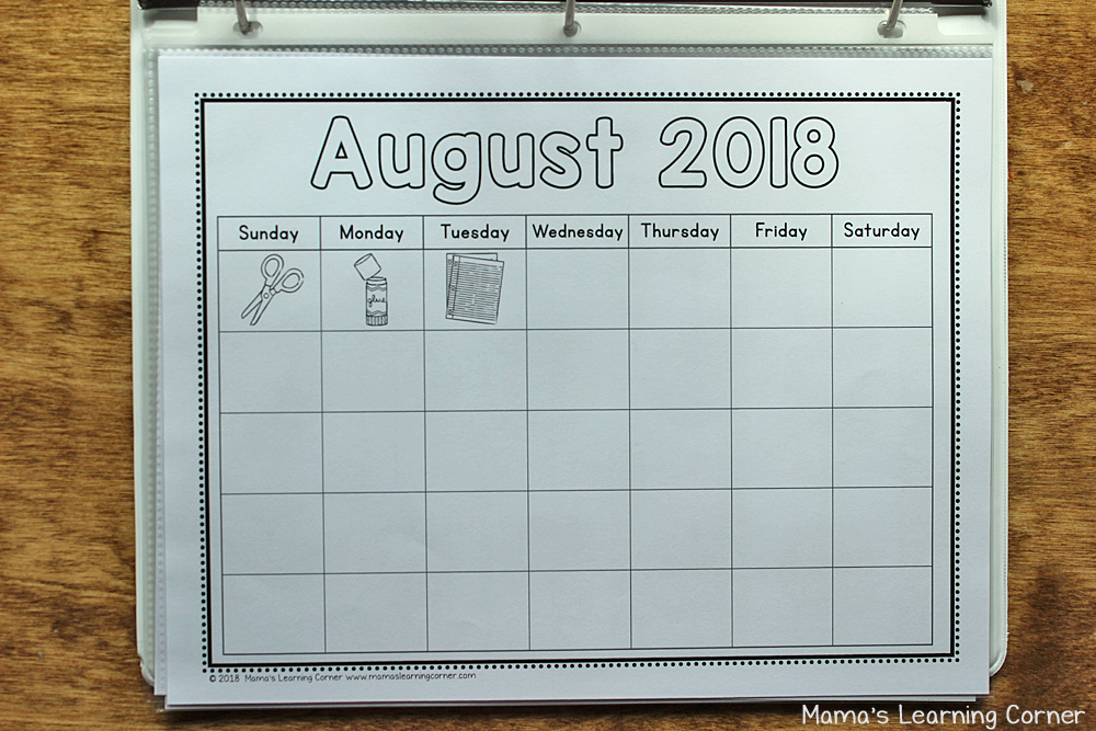 Kindergarten Calendar Notebook 2018 2019