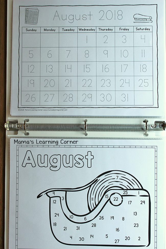 Preschool Calendar Notebook 2018 2019 Day and Month