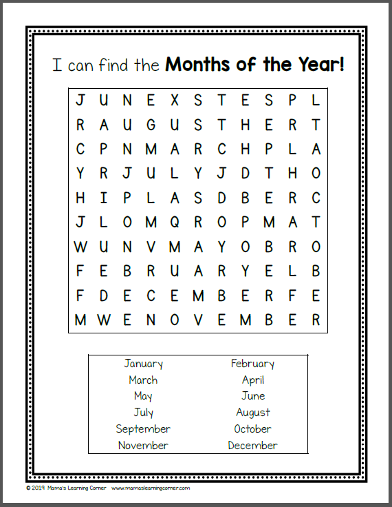 Months of the Year Worksheets