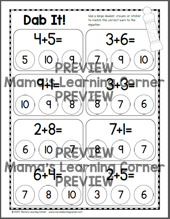 Dab It Addition and Subtraction Worksheets