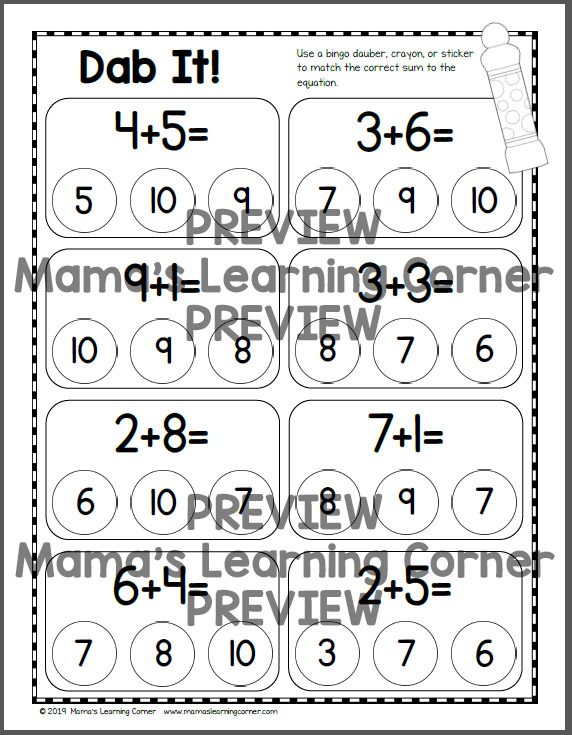 Dab it addition and subtraction worksheets mamas learning corner