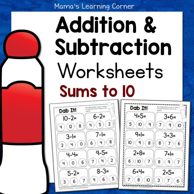 Dab It Addition and Subtraction Worksheets - Mamas Learning Corner Dab It Addition and Subtraction Worksheets