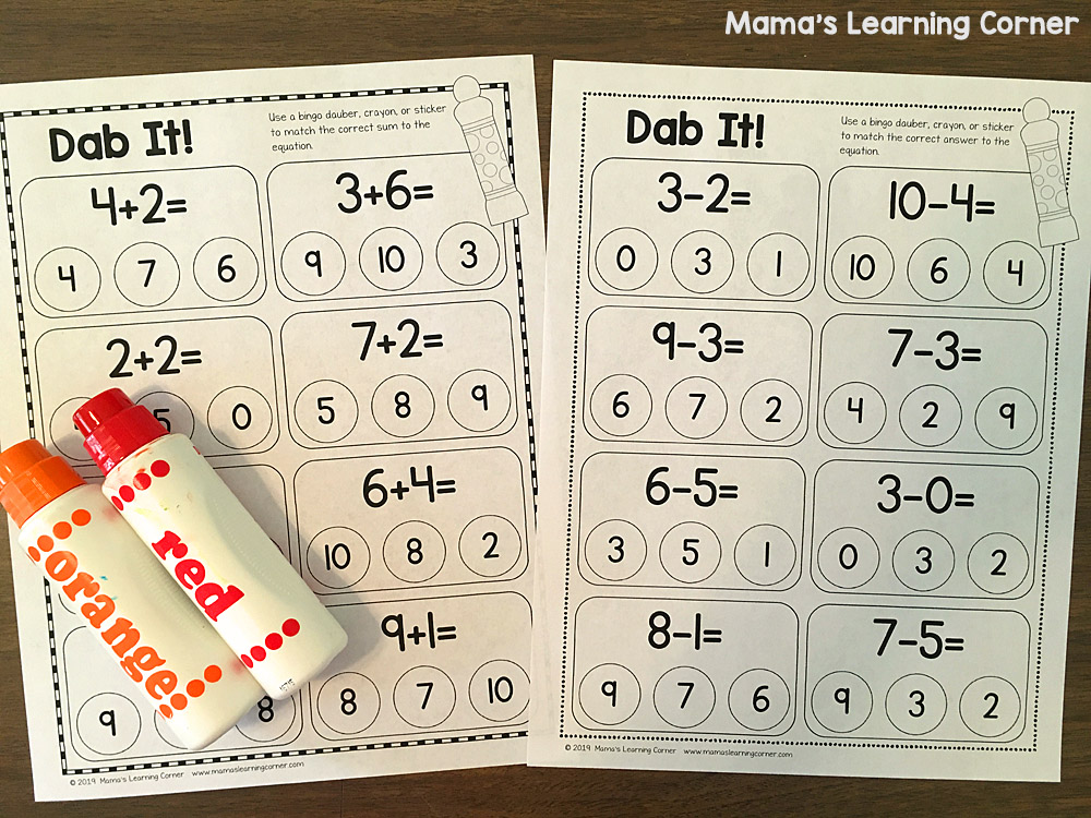 Dab It! Addition and Subtraction Worksheets