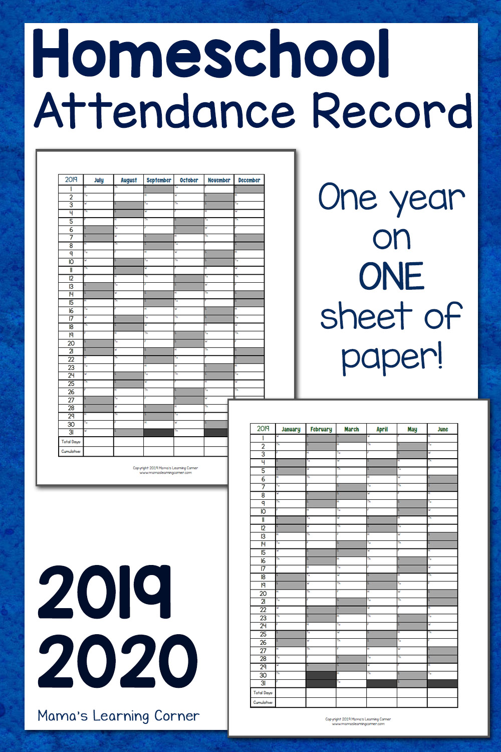 simple homeschool attendance record 2019 2020 mamas attendance calendar 2020 printable