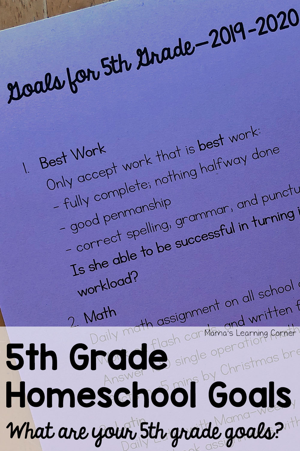 5th Grade Homeschool Goals 2019 2020