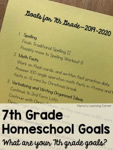 7th Grade Homeschool Goals 2019 2020