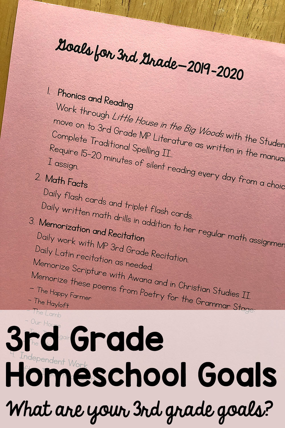 3rd Grade Homeschool Goals 2019 2020