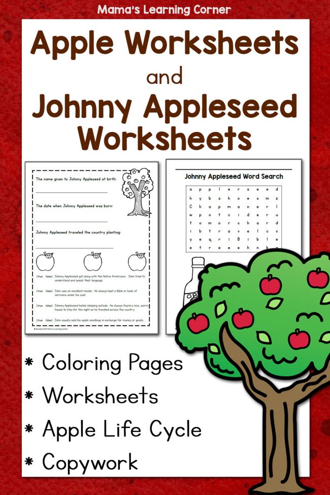 Apple Worksheets and Johnny Appleseed Worksheets - Mamas Learning Corner