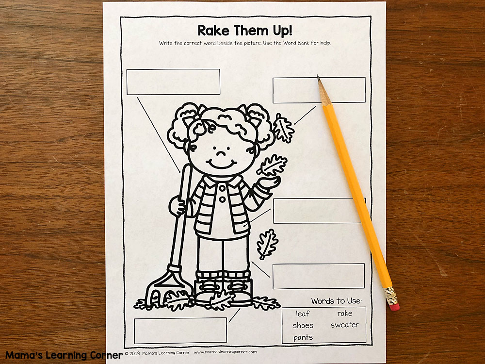 Label the Picture Fall Worksheets