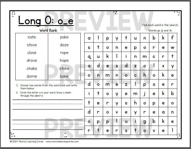 Long Vowel Word Search Packet