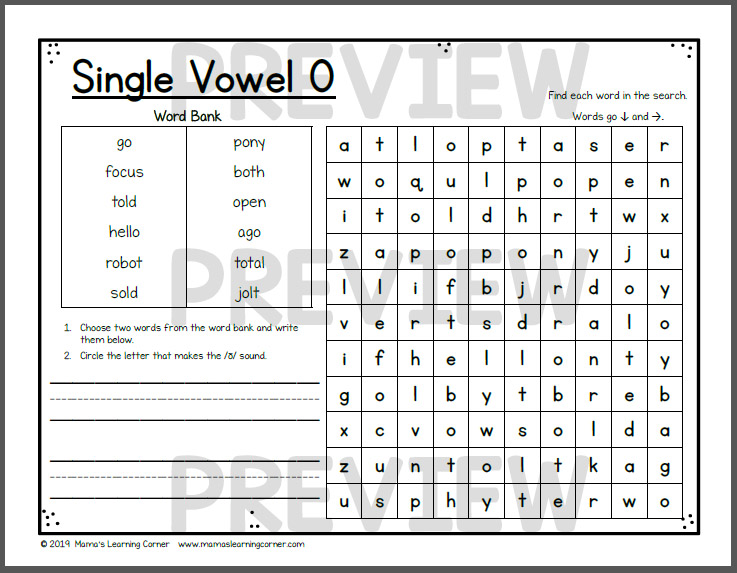 Long Vowel Word Search Packet