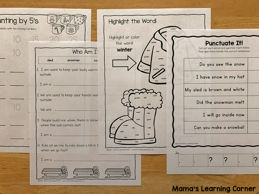 Winter Worksheets for K and 1st Counting by 5