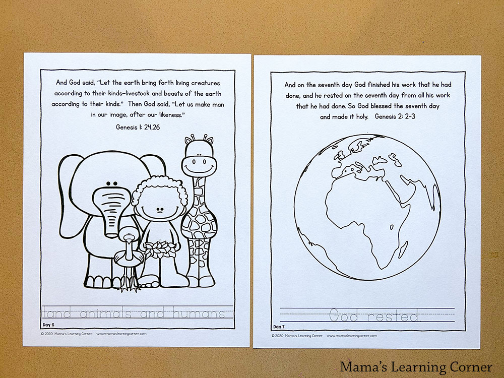 Days of Creation Bible Coloring Pages - Mamas Learning Corner Days of Creation Bible Coloring Pages - Creation Story days 6 and 7
