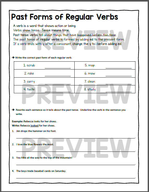 Verb Worksheets for 3rd and 4th Grade