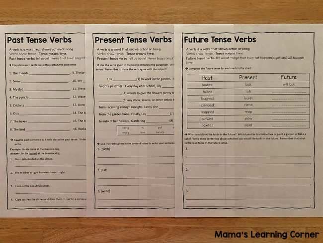 Verb Worksheets for 3rd and 4th Grade