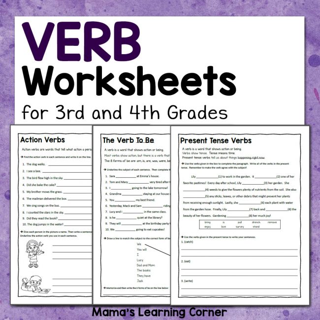 Verb Worksheets for 3rd and 4th Grades - Mamas Learning Corner Verb Worksheets for 3rd and 4th Grades