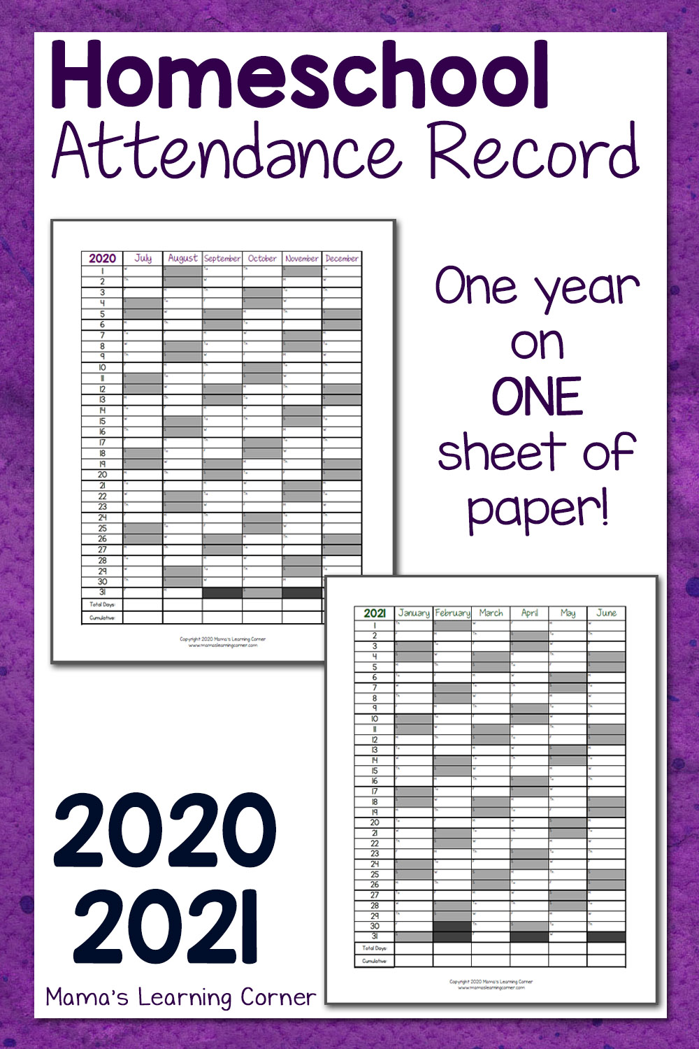 Homeschool Attendance Record 20202021 Mamas Learning Corner