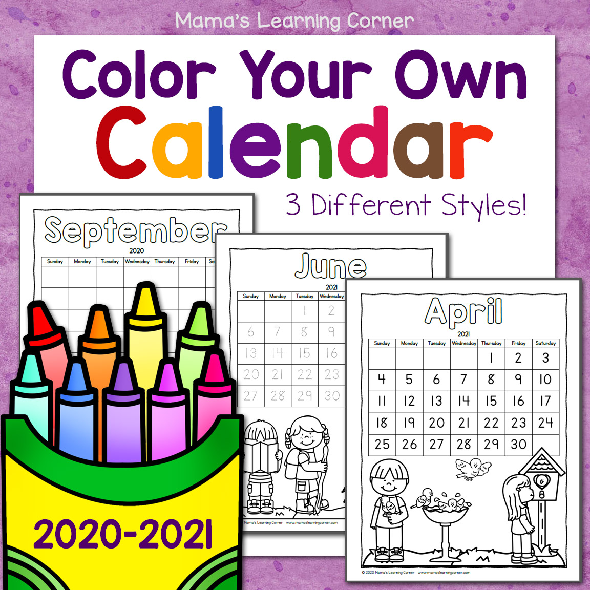 Color Your Own Calendar 2020 2021 8x8