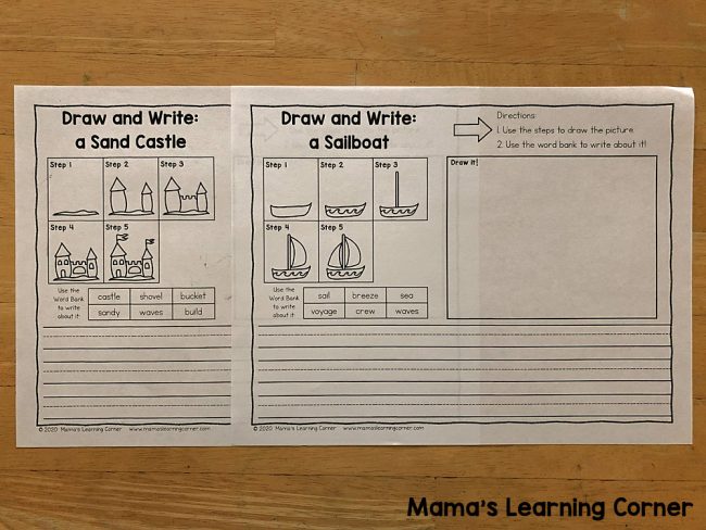 Summer Directed Draw and Write Sand Castle and Boat - Mamas Learning Corner Summer Directed Draw and Write Sand Castle and Boat