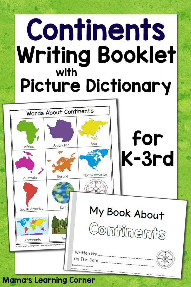 Continents Writing Booklet with Picture Dictionary