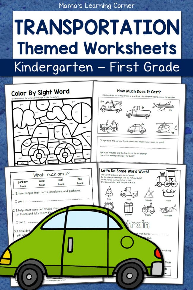 Transportation Worksheets for Kindergarten and First Grade